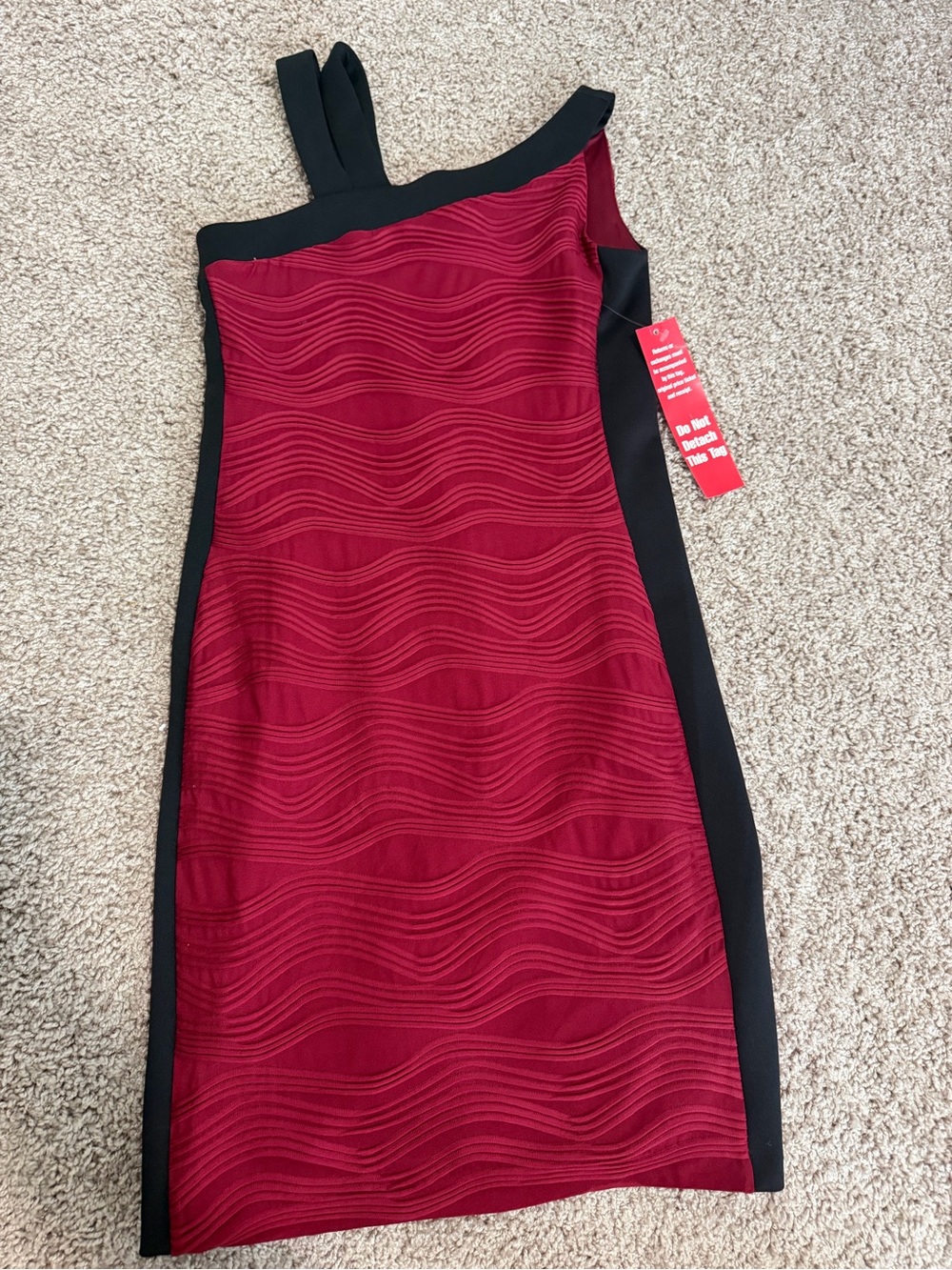 Enfocus Studio Wine Red and Black Wave-Texture Mini Dress